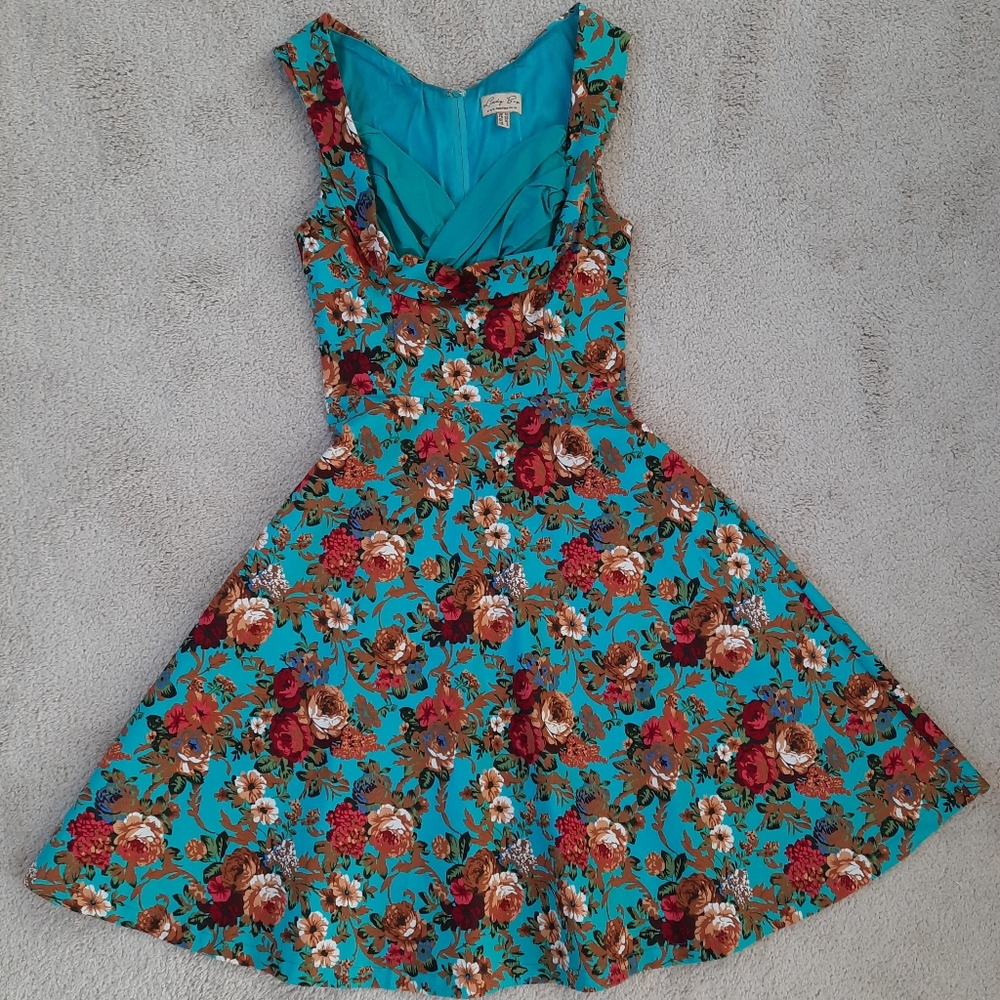 Lady Bop 50's Swing Dress, Small, Blue Floral
